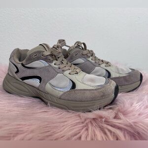 ZARA- Neutral Taupe Suede Mesh Sneakers
